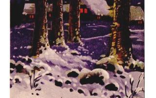 Valaistu talo talvisessa iltayössä - pikkupostikortti - 1930