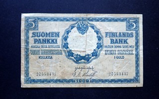 5 mk kullassa 1909 KV