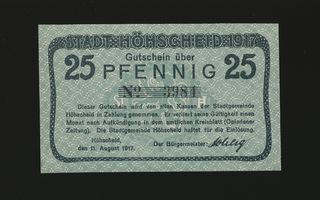 Saksa Notgeld 25 Pfennig, Höhscheid 11.8.1917