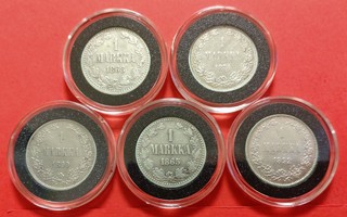 1 markka 1865, 1866, 1874. 1890 ja 1892. (KD22)