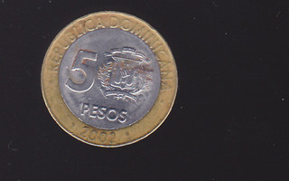 Dominikaanin tasavalta 5 Pesos v.2002 KM#89 Bi-Metal