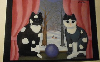 Kathia Berger: Kaksi kissaa ikkunalla, taidepk, ei p.