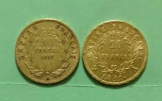 Ranska, 20 Francs 1857 ja 1811 kulta rahat.