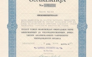 1947 Sawmill Products  Oy, Helsinki osakekirja