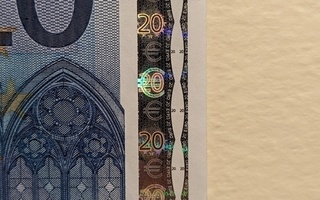20€ seteli Suomi 2002; erikoinen leikkaus hologrammissa