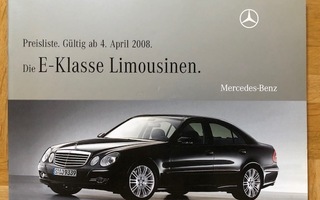 Hinnasto ja lisävarusteet Mercedes W211 E-luokka 2008. Esite