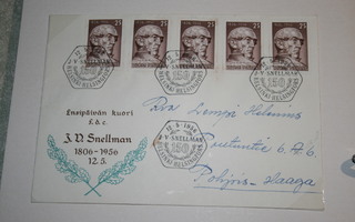 FDC kuori 12.5.1956 J.V.Snellman / 5 postimerkkiä