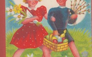 O Sundelin Tytöllä kukat , pojalla munakori ja pajunkissat