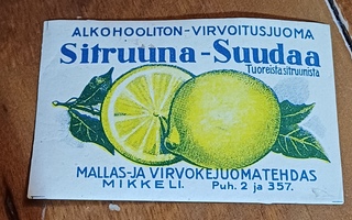 Sitruuna suudaa Mallas- ja virv. Mikkeli  etiketti.