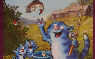 Irina Zeniuk sininen kissa saa virvelillä kalan
