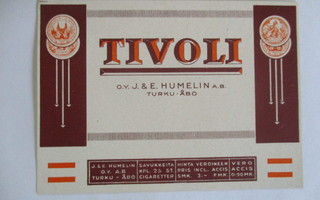 J & E HUMELIN TURKU TIVOLI ETIKETTI 1927 H-0497
