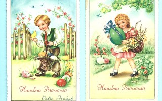 Vanhat pääsiäiskortit, 2 kpl,lapset ja korit