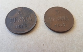 2 x  viisi penniä 1899 1917