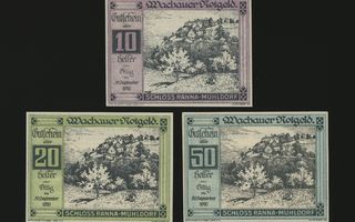 Itävalta Notgeld 10, 20, 50 Heller, Ranna-Mühldorf 1920