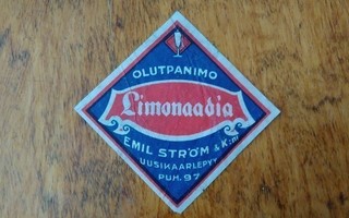Uusikaarlepyy Emil Ström k.nit Olutpanimo Limonaadia etikett
