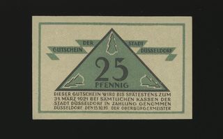 Saksa Notgeld 25 Pfennig, Düsseldorf 15.10.1919