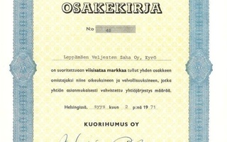 1971 Kuorihumus Oy, Helsinki osakekirja