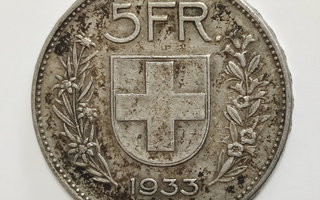 Sveitsi 5 Francs 1933B, Hopeakolikko