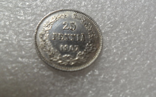 25 penniä  1907  hopeaa, kulkematon,