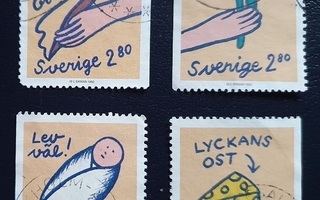 4 ruotsalaista postimerkkiä: Lyckans ost. Lev väl! + 2 muuta