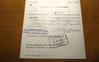 1940 Toivala (Silinjärvi) matkalipun tilaus siirtoväelle