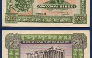 Kreikka Greece 20 Drakma 1940 P315 UNC ALE!
