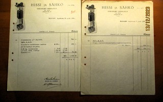 1935 Hki Hissi ja Sähkö laskut 2 kpl