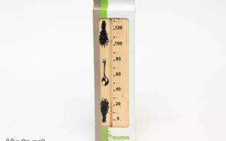 Saunalämpömittari, puinen, 0-130°C, 25.5x6.5cm *UUSI*