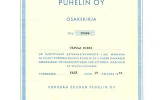 1991 Forssan Seudun Puhelin Oy, Forssa osakekirja