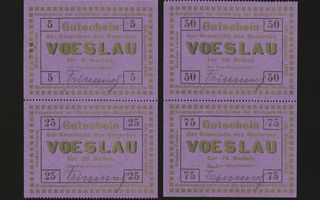 Itävalta Notgeld 5, 25, 50, 75 Heller, Vöslau