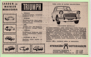 Triumph Herald 1964 ym. - lehtimainos A5 laminoitu
