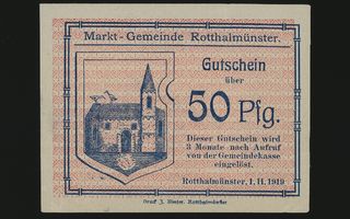 Saksa Notgeld 50 Pfg, Rotthalmünster 1919