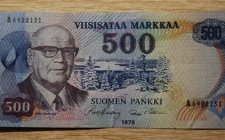 Kekkonen Suomi 500 mk seteli 1975 A-sarjaa