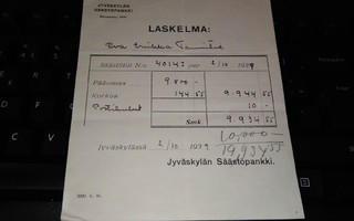 Jyväskylä Säästöpankki Laskelma 1939 PK160/10