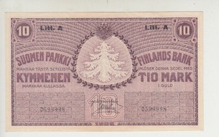 10 Markkaa 1909 Litt. A  0599998 kl8-9