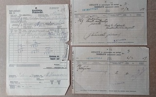 Rahtikirja 1917 & 2 x tavaralista 1919 Orimattila Petäjävesi