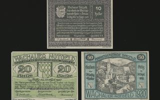 Itävalta Notgeld 10, 20, 50 Heller, Spitz 1920