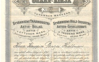 1890 Syvänniemen Puuteollisuus Oy, Kuopio osakekirja