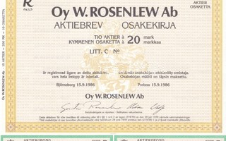 1986 W.Rosenlew  Oy spec, Pori pörssi osakekirja