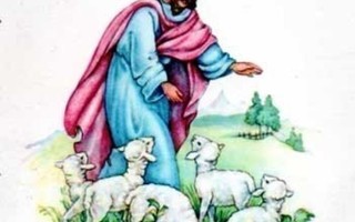 KRISTUS / Lammasten paimen ja karitsat niityllä. 1940-l.