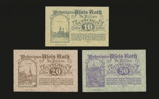 Itävalta Notgeld 10, 20, 50 Heller, Sankt Pölten