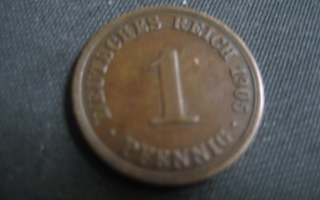 Saksa    1 Pfennig  1905 A  KM # 10  Pronssi