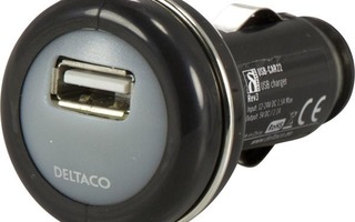 Deltaco USB minilaturi autoon, USB A naaras, 2.1A,musta UUSI