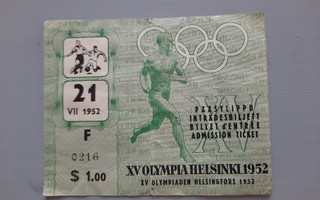 Helsinki Olympia XV pääsylippu jalkapallo 21/7-52 dollari