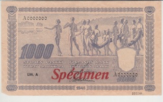 1000 Markkaa 1945 Litt. A Specimen