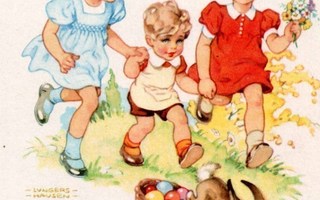 LAPSET / Lapset, pääsiäispupu ja värikkäät munat. 1950-l.