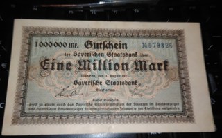 Saksa 1 Million Mark 1923 Bavaria Munich Bayerische Staatsba