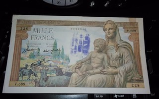 Ranska France 1000 Francs 1942 sn228 VF+