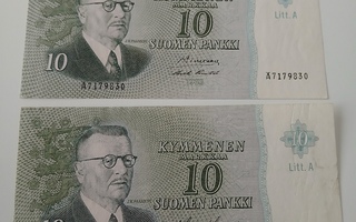 10 Markkaa 1963 Litt.A 2 kpl.