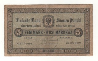 5 markkaa 1886  vesileima heikosti näkyvä oikealla